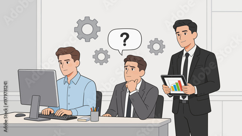 office workers with computer and tablet