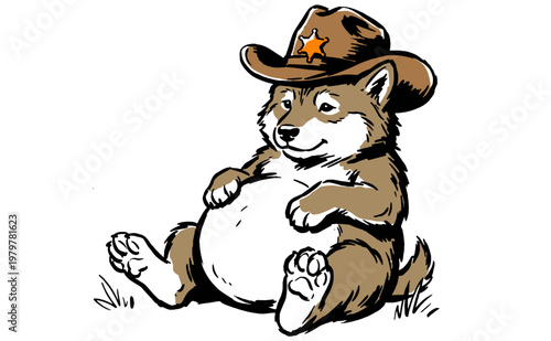 Little Sheriff Wolf graphic. Cute wild animal character illustration for t-shirt design, kids art, stickers and poster print.