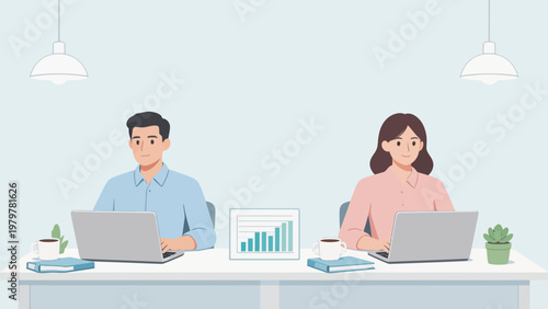 Two people working on laptops at a desk