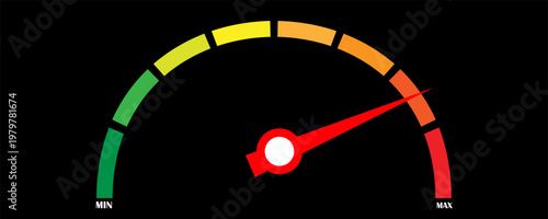 Speed metering icon isolated on white background. vector illustration modern flat design. Minimum and maximum measuring dial. Colorful infographic gauge sign. car performance measurement symbol.