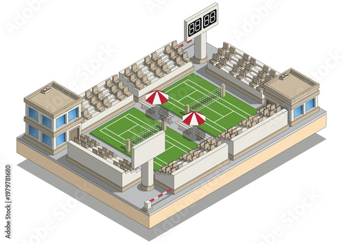 Tennis courts. Isometric. Isolated on white background. Vector illustration.
