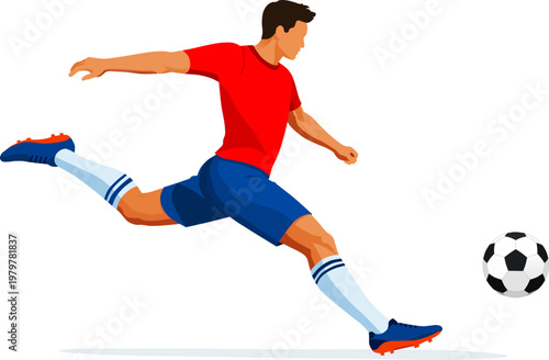 Soccer Forward Kick Minimalist, Player Striking Ball Flat Colorful Dynamic Sports Illustration