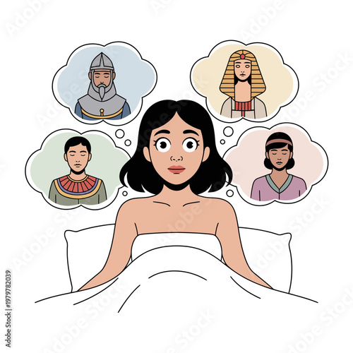 Woman Dreaming of Historical Kings in Bed