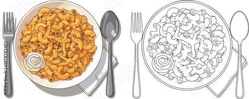 mac and cheese with drinks vector illustration hand drawn clipart and lineart