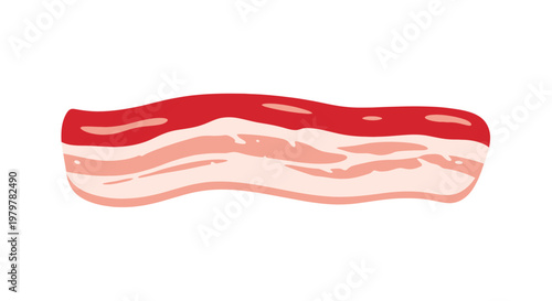 Crispy Bacon Strip Illustration - Uncooked Pork Belly Slice