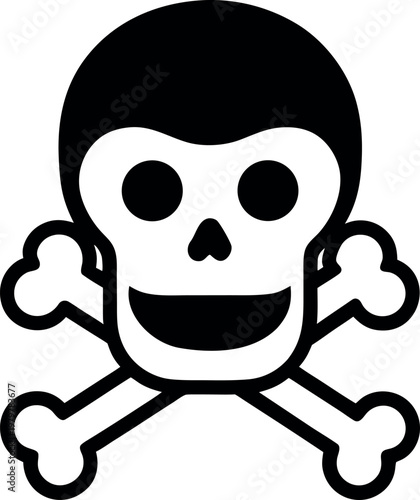 Cartoon skull and crossbones danger warning icon vector