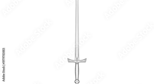 An antique steel sword weapon is isolated on white as a vintage metal object symbol