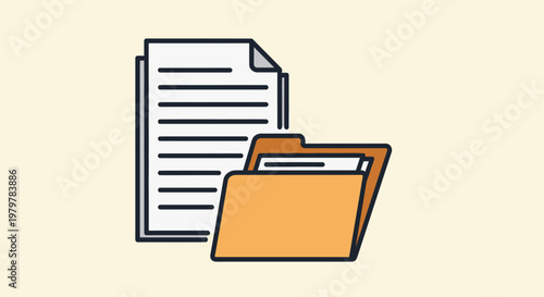 Illustration of a document and a file folder, representing data organization, storage, and information management in a business context.