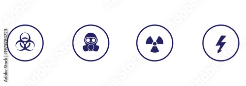 Caution signs set. Fire warning, hazard danger, high voltage icon. Attention, risk, flammable, skull, bone