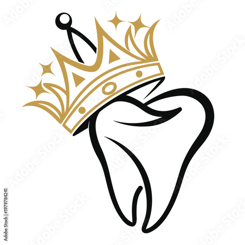 Premium dental care illustration of a molar tooth wearing a golden crown