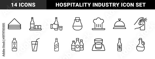 Minimalist beverage and sanitation thin line icon set