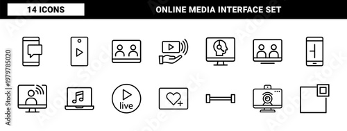 Minimalist live streaming and video broadcast outline icon set