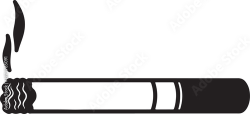 Black and white of a lit cigarette with smoke emanating from the tip also transparent background smoking