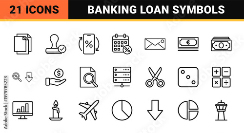 Minimalist banking and credit loan line icon set