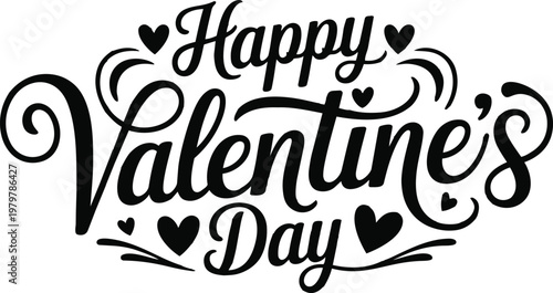 Lettering Happy Valentines Day banner. Valentines Day greeting card template with typography text happy valentine`s day and red heart and line on background. Vector illustration
