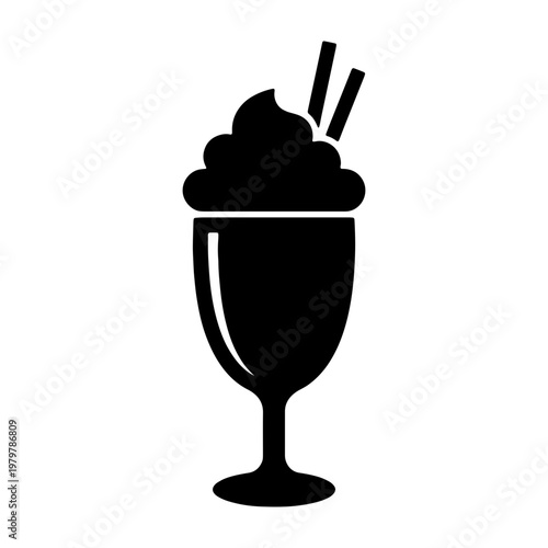 Milkshake silhouette icon, sweet dessert beverage vector, whipped cream frappe glass