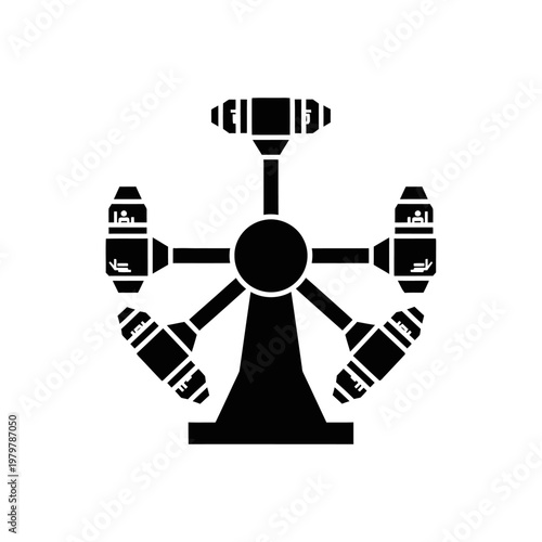 Zero Gravity Centrifuge Black Silhouette Icon, Astronaut Training Simulator Flat Vector, Aerospace Concept
