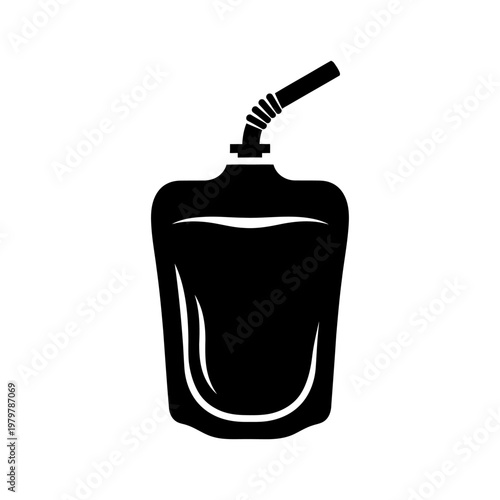 Zero Gravity Drinking Pouch Black Silhouette Icon, Space Nutrition Flat Vector Graphic, Astronaut Concept