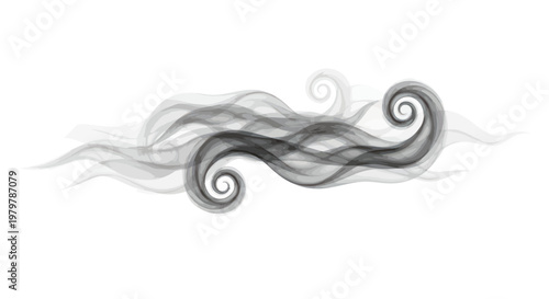 Abstract Swirling Smoke Wisps and Curves on White Background