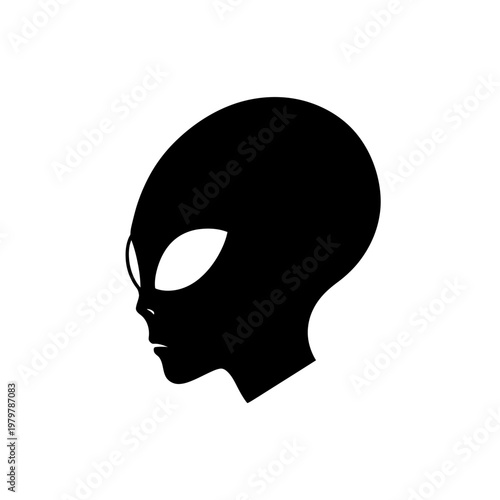 Alien Head Profile Black Silhouette Icon, Extraterrestrial Encounter Flat Vector Graphic, Sci Fi Concept