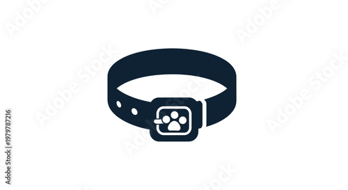 Dog Collar Icon with Paw Print Clasp - Pet Accessory Graphic