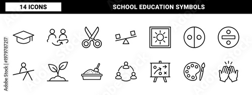 Minimalist children education and kindergarten line icons