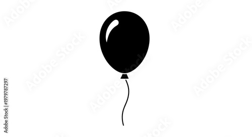 Single Black Balloon Silhouette Isolated on White Background