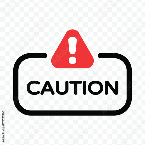 Simple caution sign with red exclamation mark for preventive safety measures and careful handling instructions