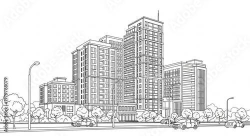 Modern City High Rise Buildings.