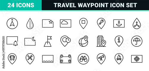 Navigation and travel location map marker minimalist outline icons.
