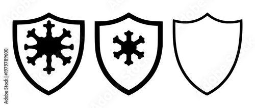 Immune system set with solid black shield icon featuring protection, medicine, health with immunity and defense