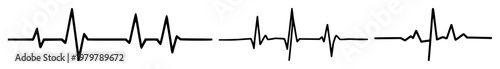 Electrocardiogram line set with solid black icon on white background featuring heart rate, medical, health with minimal line art and icons