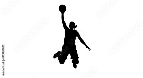 Silhouette of a female basketball player jumping to dunk a ball