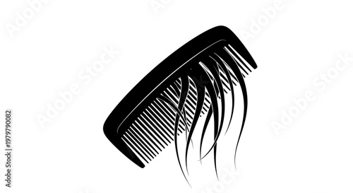 Black Comb with Falling Hair, Hair Loss Concept Illustration