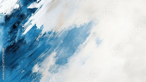 Blue and white paint on wall abstract artwork featuring blue and white paint applied to a white wall surface