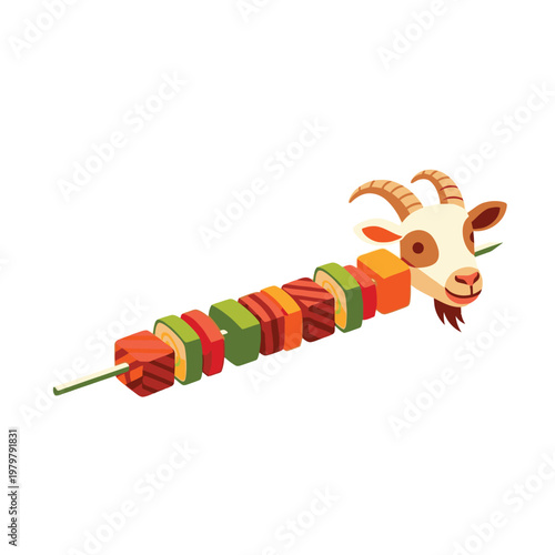 Goat head on a skewer stick.
