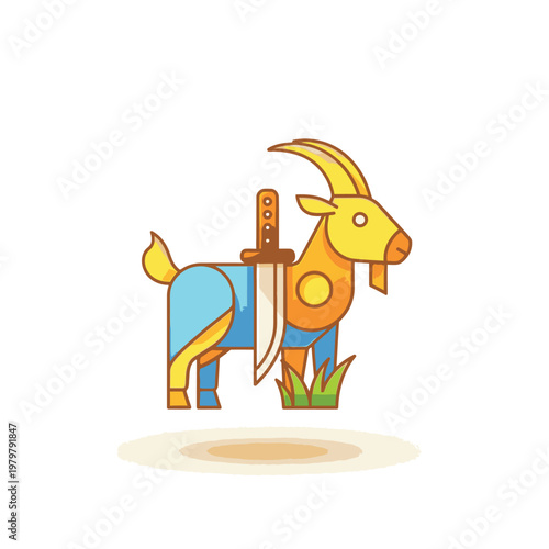 Goat with a sword stuck.