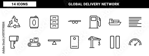 Logistics and delivery service line icon set for shipping and distribution.