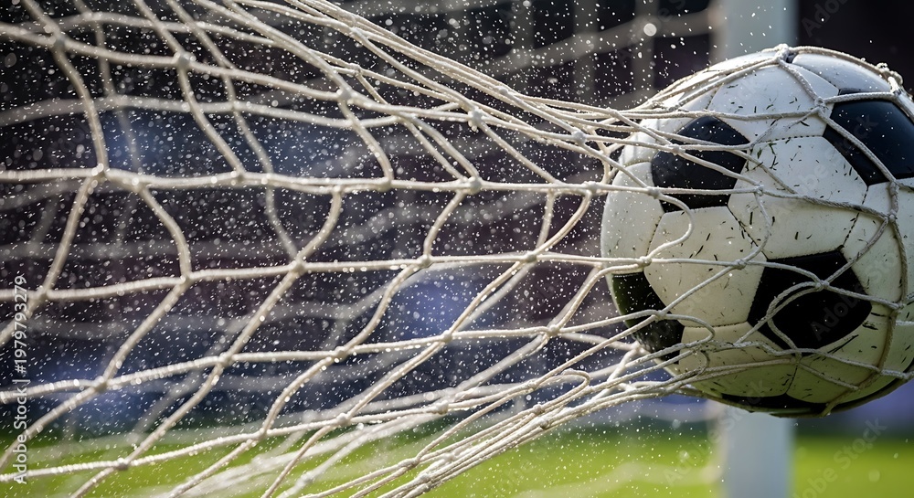 Εκτύπωση καμβά Soccer ball hitting the back of the net during an intense football match