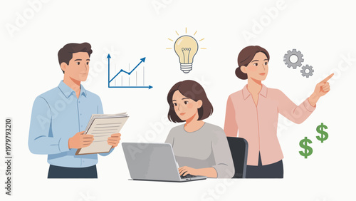 Business team with documents and icons