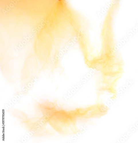 Soft yellow atmospheric gradient on white background. Abstract yellow tulle in motion overlay.