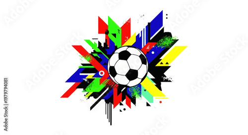 Dynamic Soccer Ball Explosion with Abstract Geometric Shapes and Colors