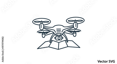 Drone with Camera Flying Over Map Outline Icon Vector