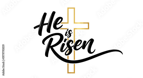 He is Risen Easter Cross Religious Christian Message Typography