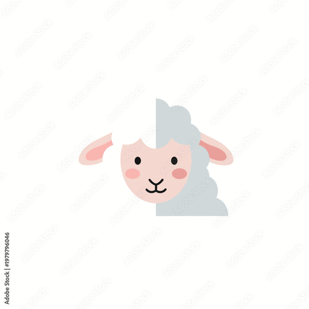 Fototapeta premium Cute cartoon sheep face closeup.