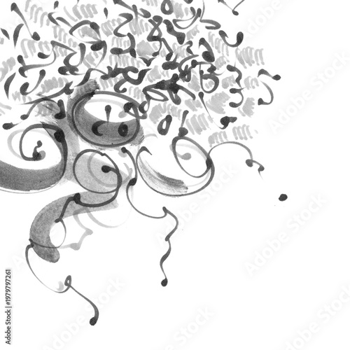 An abstract black and white composition in the style of zen ink art on a white background. (3)