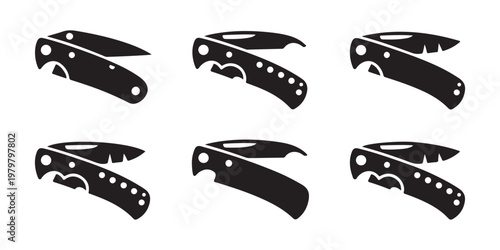 Set of modern folding knives with partially opened blades and ergonomic handle designs.