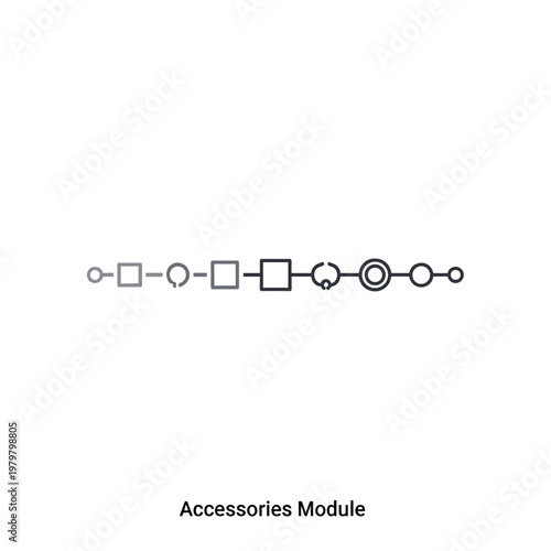 Minimalist jewelry design technical drawing, necklace with magnetic pendant and ring interaction, line art vector illustration for product manual
