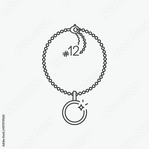 Minimalist jewelry design technical drawing, necklace with magnetic pendant and ring interaction, line art vector illustration for product manual
