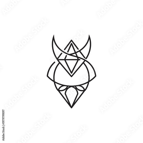 Minimalist jewelry design technical drawing, necklace with magnetic pendant and ring interaction, line art vector illustration for product manual